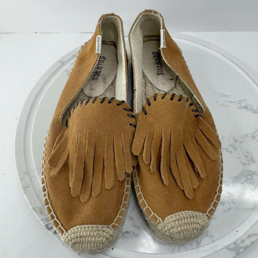 Soludos Women‎ Tan Suede Fringed Espadrille Loafer Flats Shoes Size 5 Vacation - Picture 4 of 7